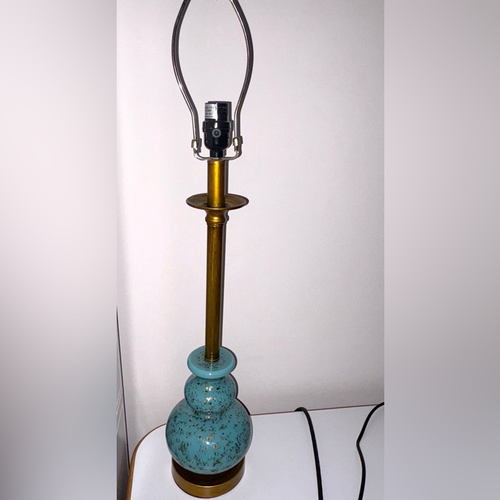 MCM- Vintage 32” Turquoise/Gold Art Glass Lamp 6.5” Wide
